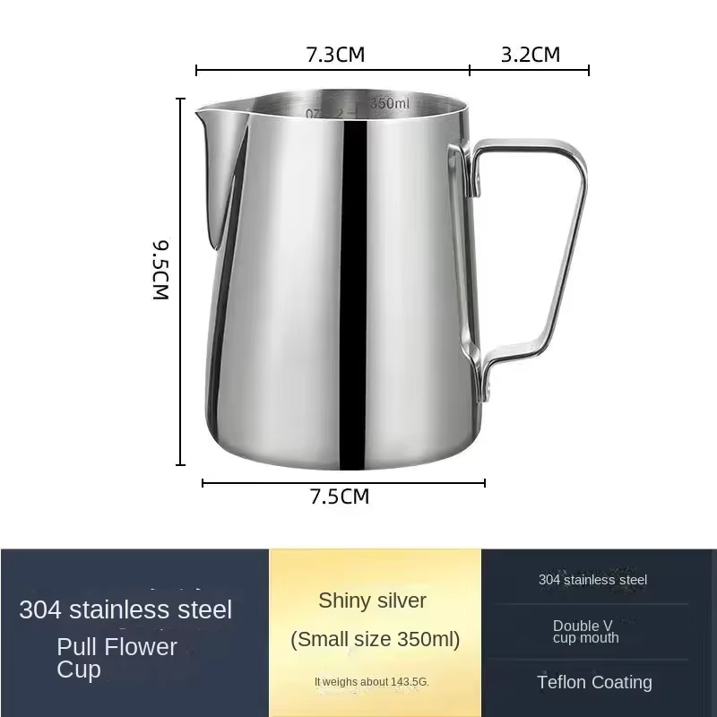 Pichet à mousse de café et de lait, 350/600ML, en acier inoxydable 304, échelle précise, haute quali