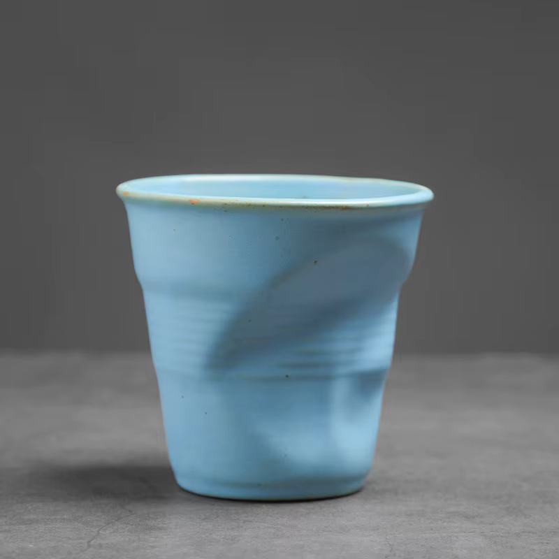 Tasse à café en céramique faite à la main, tasse en grès rustique, Design froissé pour Latte express