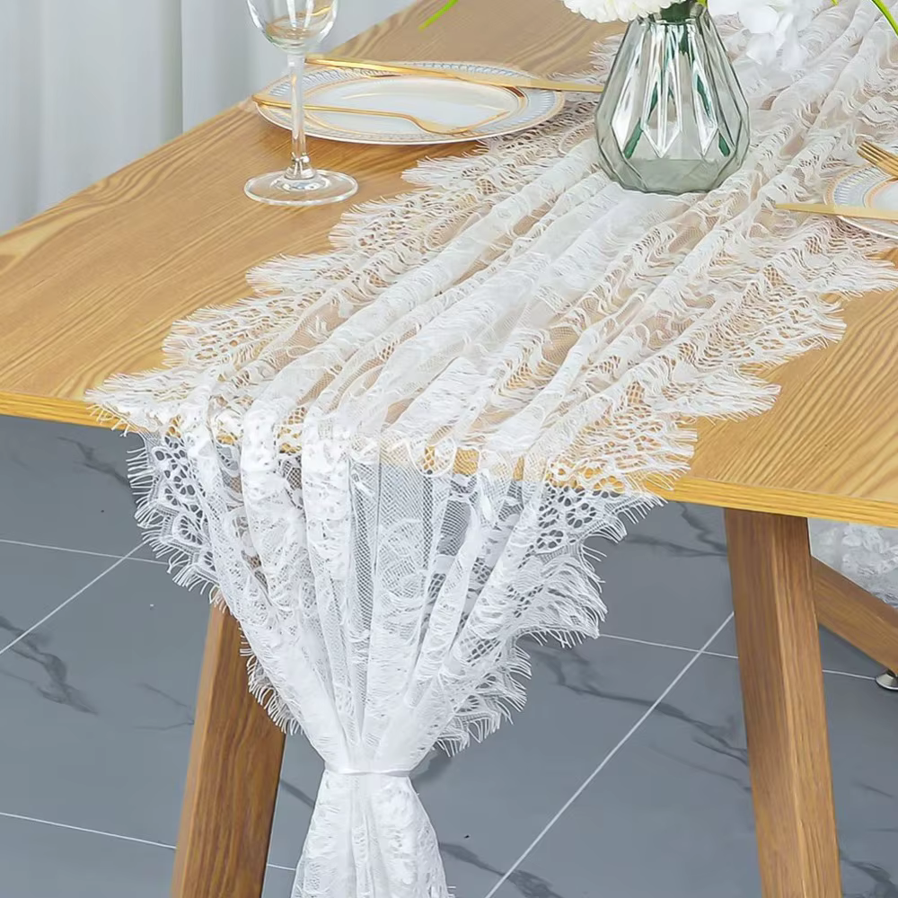 Chemin de table en dentelle blanche, forme rectangulaire, style européen vintage, chemins de table c