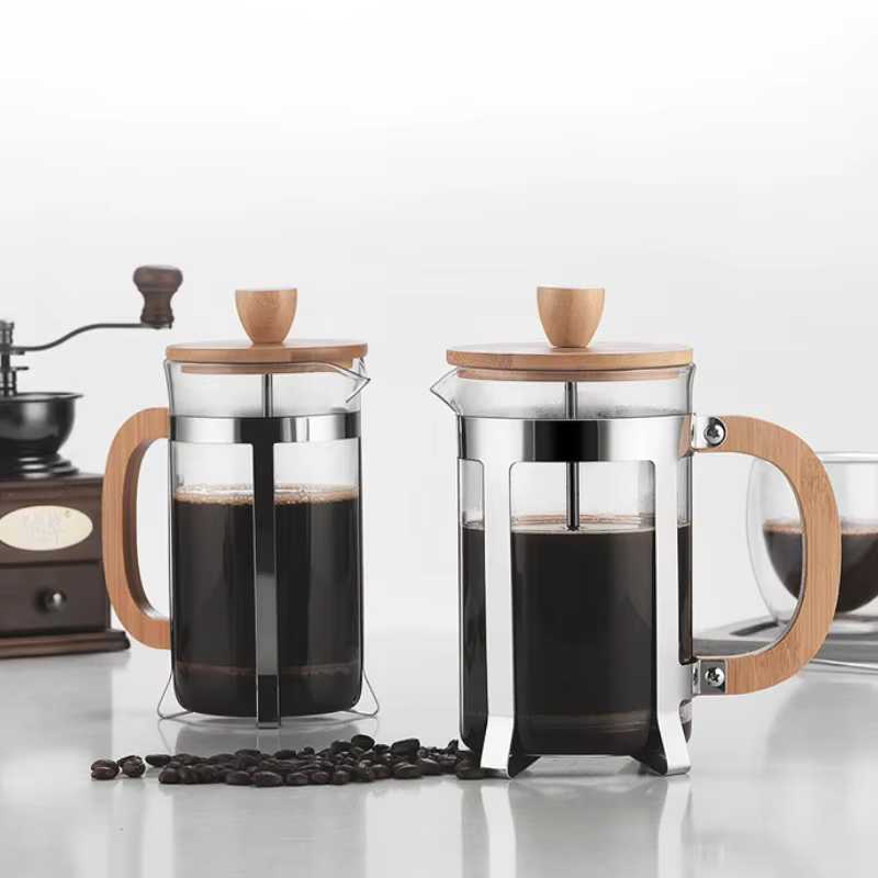 Chaud 350/600/800ML bureau cafetière manche en bois brassage théière verre français presse filtre Po