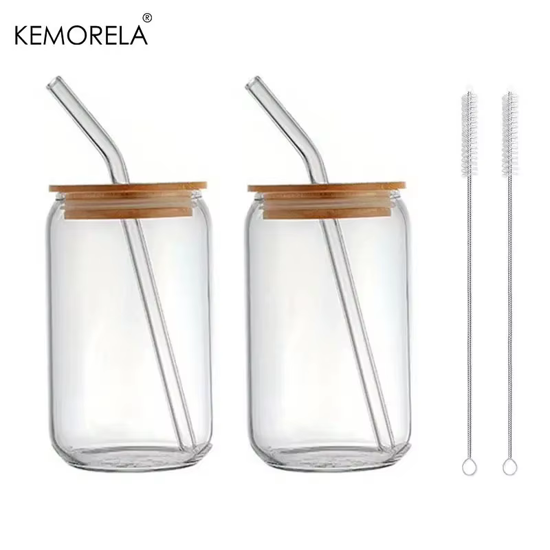 Lot de 2/4/6 gobelets en forme de boîte en verre de 500 ml avec couvercles et pailles anti-déverseme