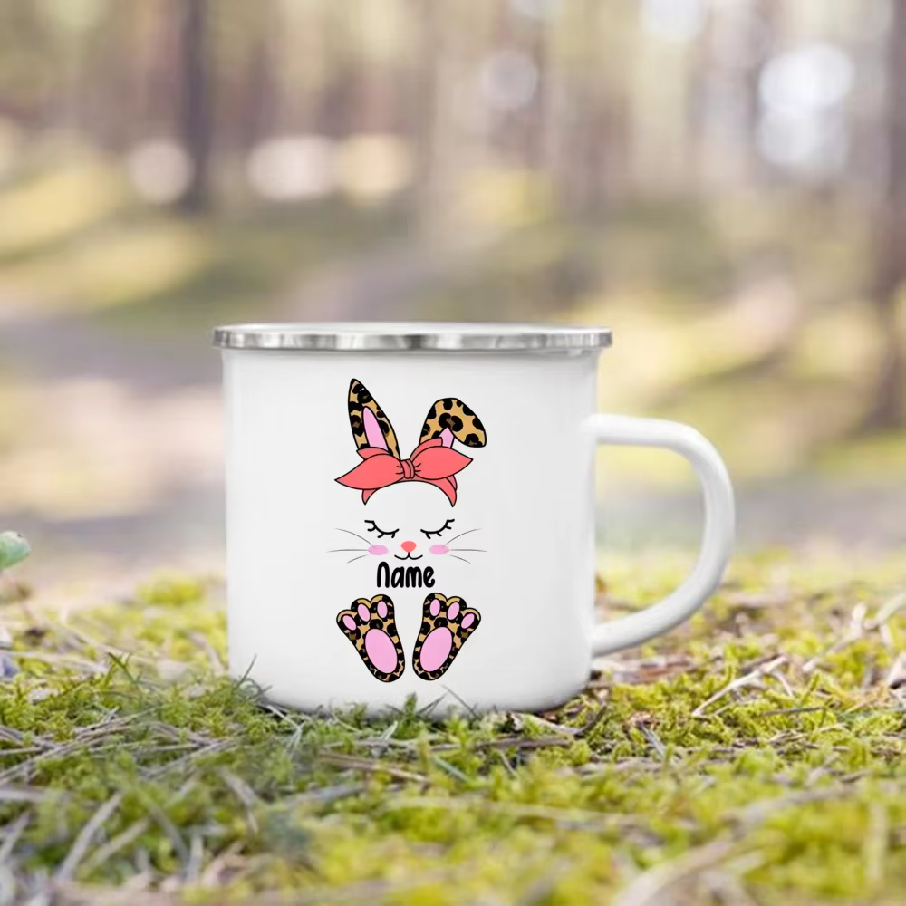 Tasses personnalisées en émail de pâques, lapin, nom personnalisé pour enfants, cacao, chocolat, frè