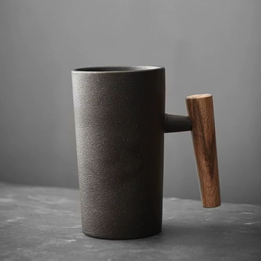 Tasse en céramique vintage avec poignée en bois, tasse à café, tasse à boire, tasses faites à la mai