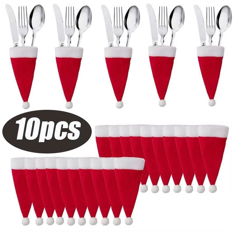 Décoration de joyeux noël 2026, porte-sac de vaisselle, chapeau, fourchette, couteau, sac à couverts