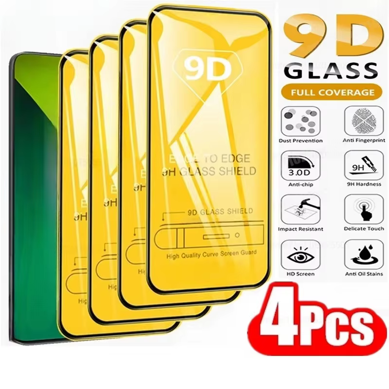 4 pièces 9D couverture complète verre trempé pour Redmi Note 14 13 Pro Plus 12 11 Pro 14S 12S protec
