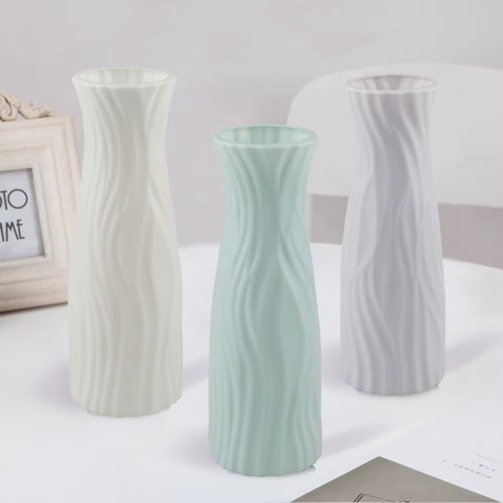Vase à Fleurs en Plastique et Céramique Solide, Récipient de Décoration de Salon
