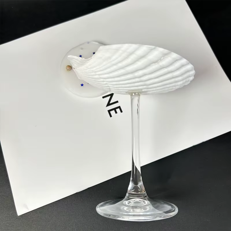 Tasse à pieds hauts en conque naturelle faite à la main, Design de Base transparente, ensemble de bo