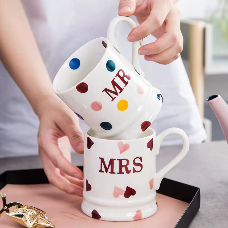 Tasse à café créative Mr Mrs, tasse en céramique créative Dot Love pour Couple fille, tasse d'eau po