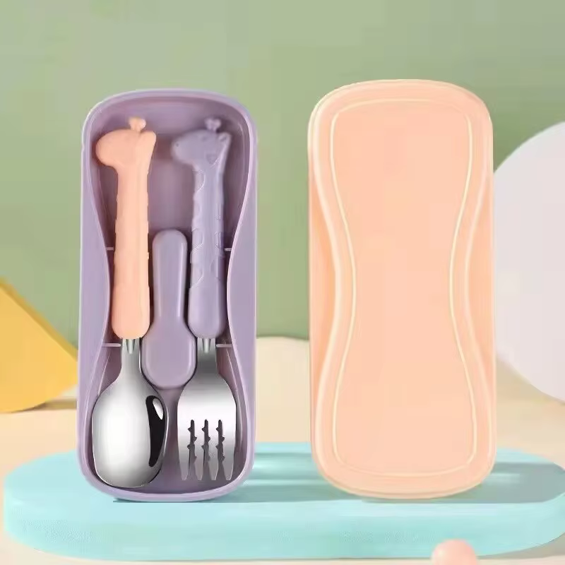 2PCSChildrens Vaisselle 304 De Qualité Alimentaire En Acier Inoxydable Couteau Et Fourchette Bébé Ma
