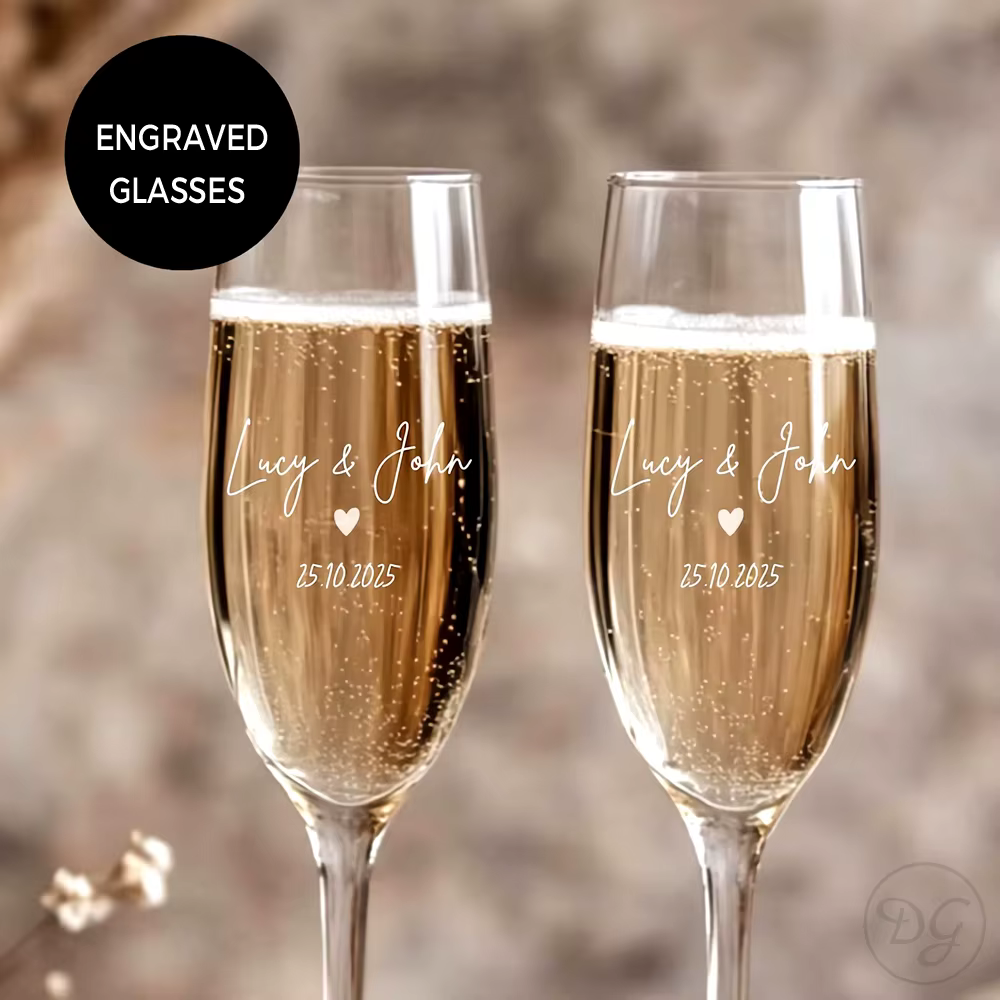 Ensemble de 2 verres à champagne personnalisés gravés, cadeau d'anniversaire de mariage, flûte à cha