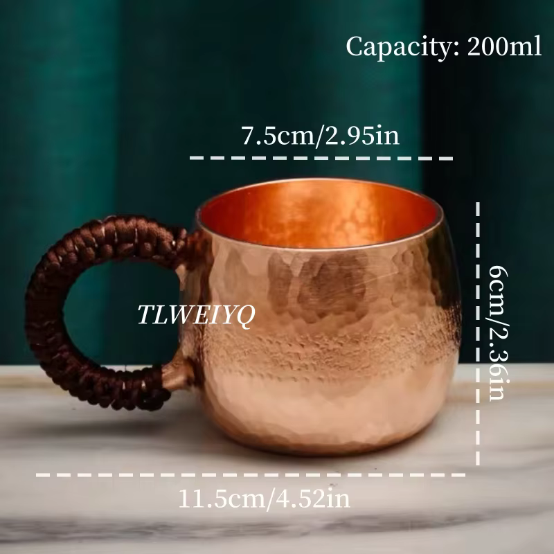Mug à café en cuivre, large ouverture pour le petit-déjeuner à la maison, texture martelée sculptée 