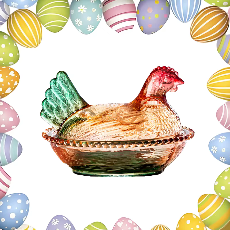 Plat en verre en forme de poule sur un nid, bonbonnière en verre cristal avec couvercle, bol à fruit