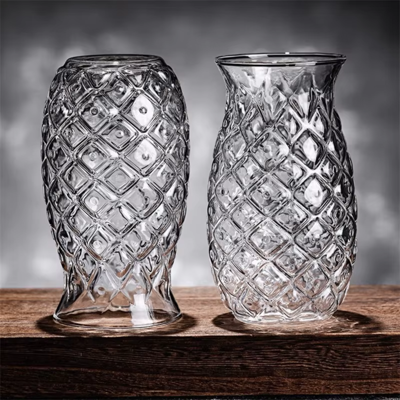 Tasse à café en verre transparent de 480 ml en forme d'ananas, pour cocktails, boissons froides, sod