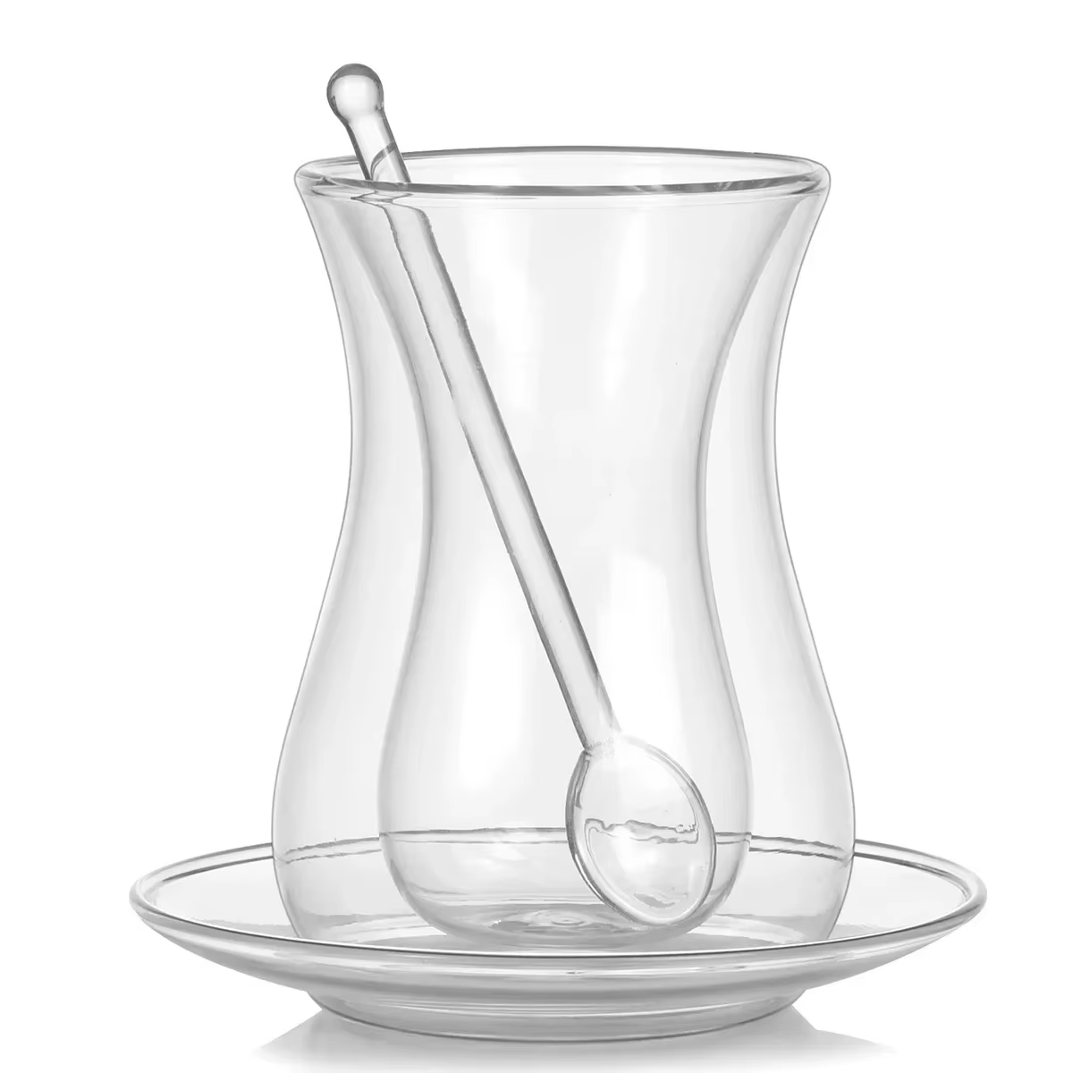 Beauté tasse à thé noir soucoupe cuillère à café ensembles turc Bohea Double paroi verre isolé therm