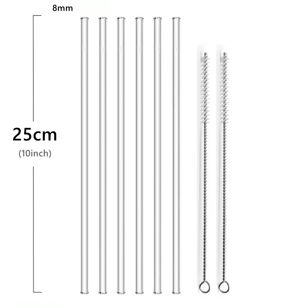Pailles à boire en verre de 25cm de Long, ensemble de pailles en verre transparentes réutilisables a