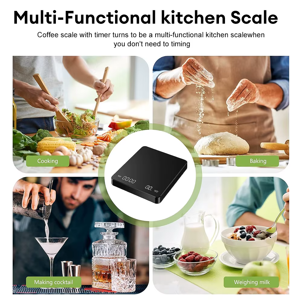 Balance à café numérique avec minuterie, écran LED, expresso USB 3kg Max. Poids 0,1g, mesures de hau