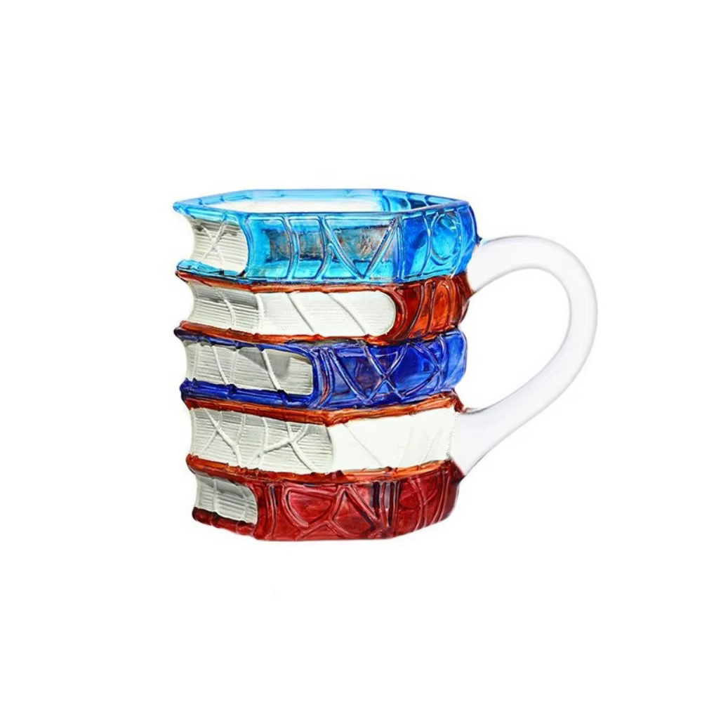 Tasse en verre en forme de livre en verre à haute teneur en Borosilicate, décor coloré ​ Tasse de li