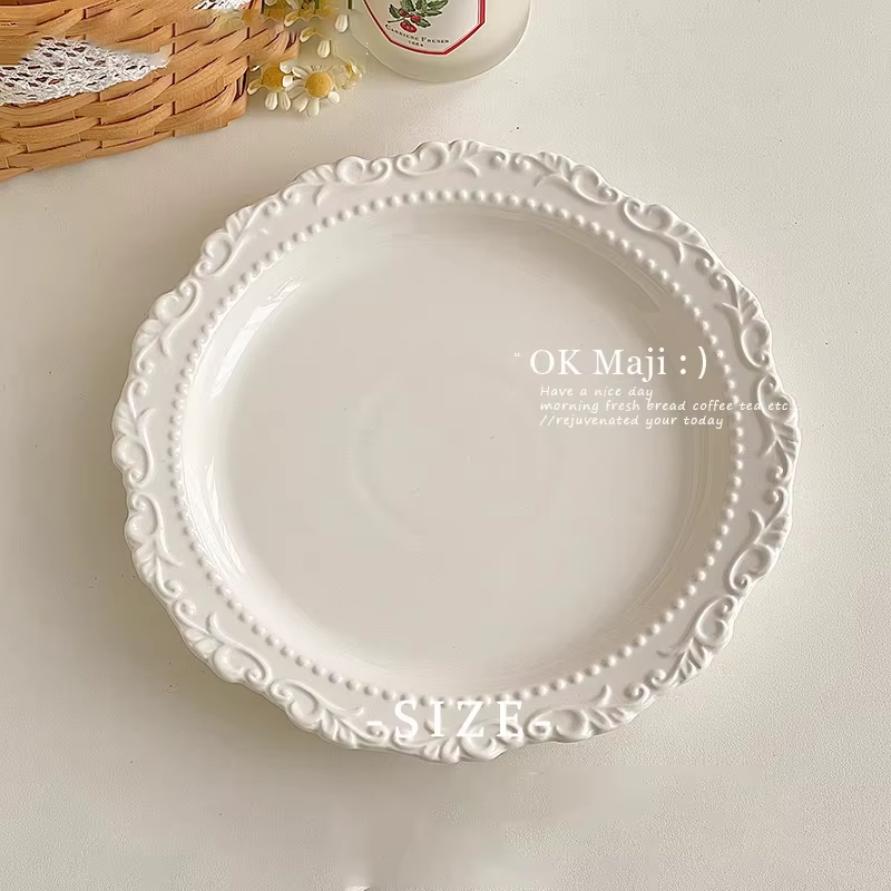 Assiette à manger en Relief haut de gamme, assiettes de Cuisine occidentale en céramique de luxe lég