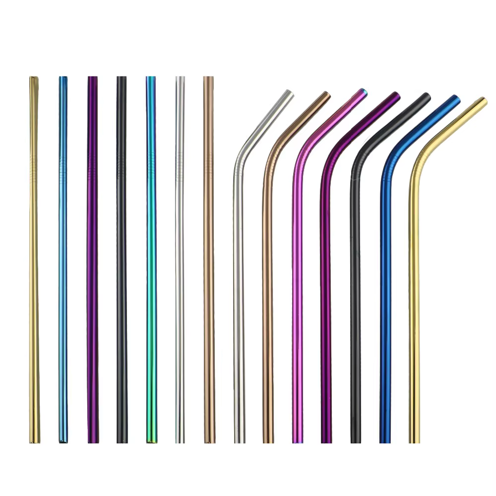 Pailles à boire en métal réutilisables en acier inoxydable 304, paille à boire droite courbée robust