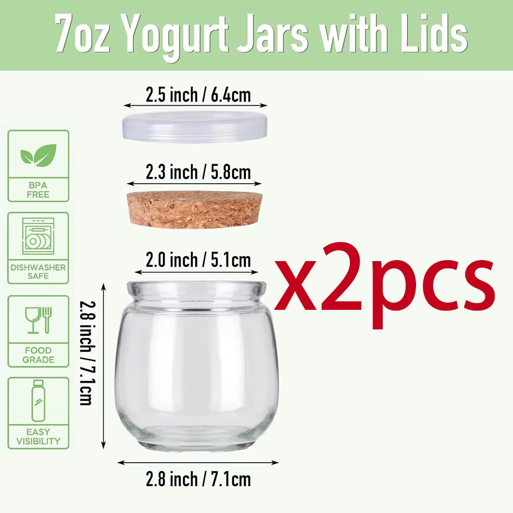 Pots de yaourt en verre de 7oz avec couvercles en liège et couvercles en PE, pots de bougies, petits