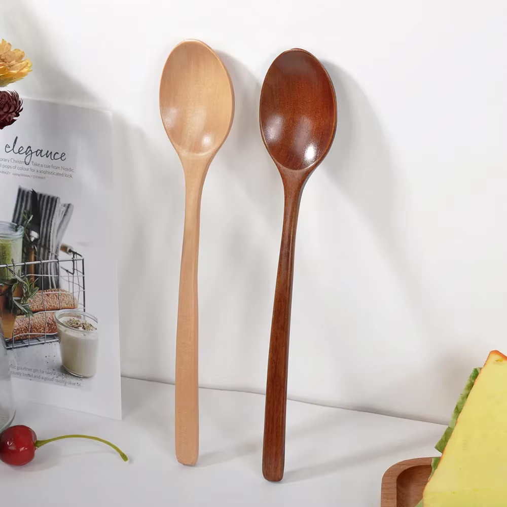 Cuillère à thé en bois, 2 pièces, ustensiles de cuisine, pour soupe, café, miel