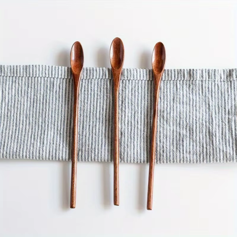 Cuillère en bois faite à la main exquise, style occidental, longue cuillère Bing avec cuillère à rem