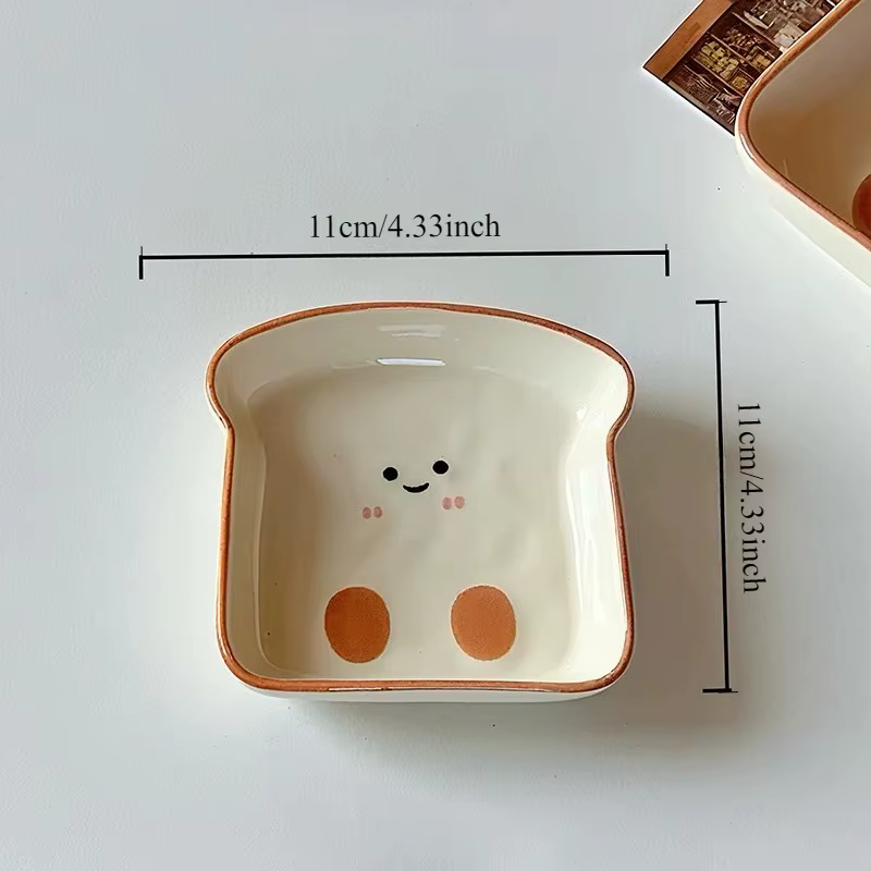 Assiette en céramique mignonne en forme de toast, style coréen INS, vaisselle de dessin animé pour l