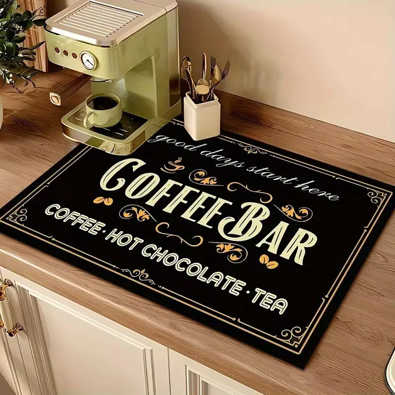 Tapis absorbant à motif café pour cuisine, antidérapant, séchage rapide, tapis de drainage pour sall