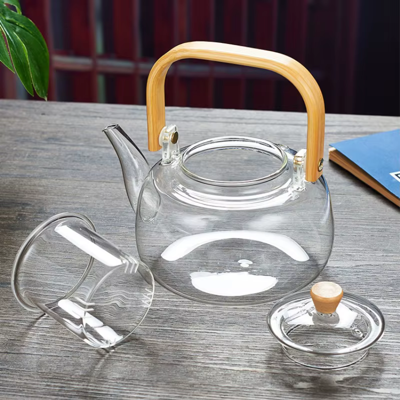 Théière transparente en verre Borosilicate de 1000/1200ml, pour cérémonie du thé chinois, avec filtr