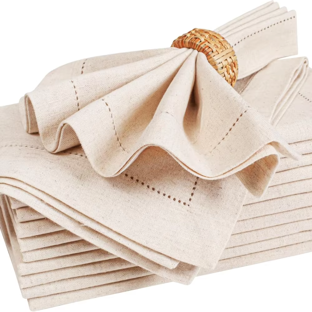 Ensemble de 6 serviettes en lin cousues, serviettes en tissu de noël, couleur naturelle, serviettes