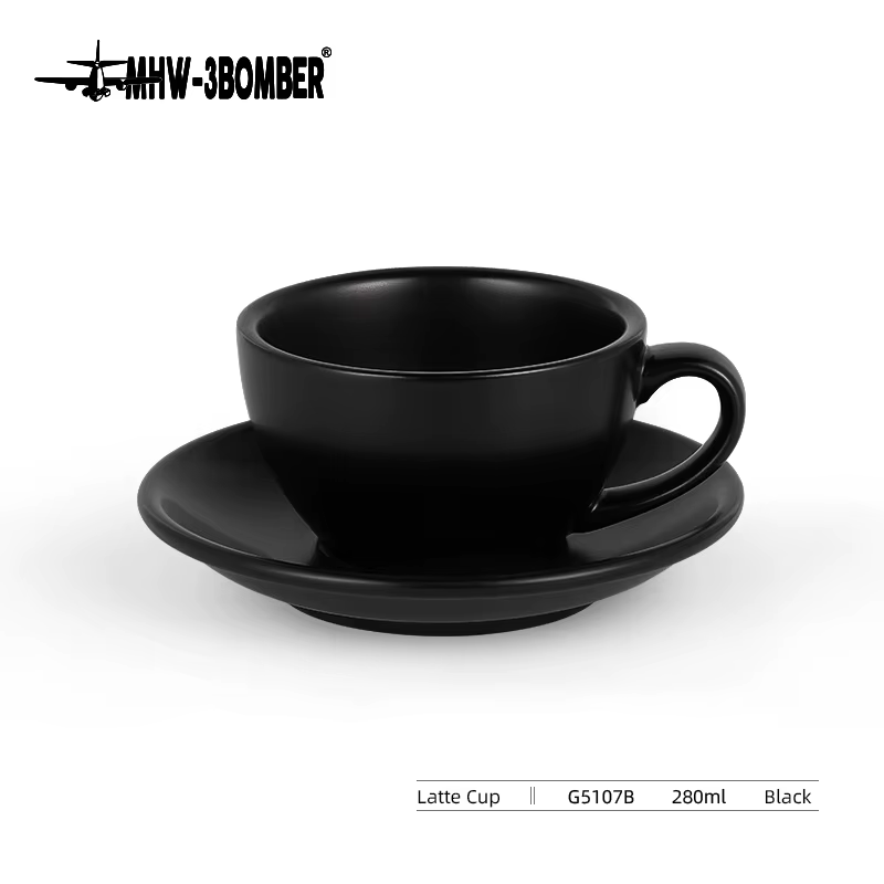 Tasses à café MHW-3BOMBER, tasses classiques pour latte art avec soucoupe, 280 ml, tasse à thé, tass