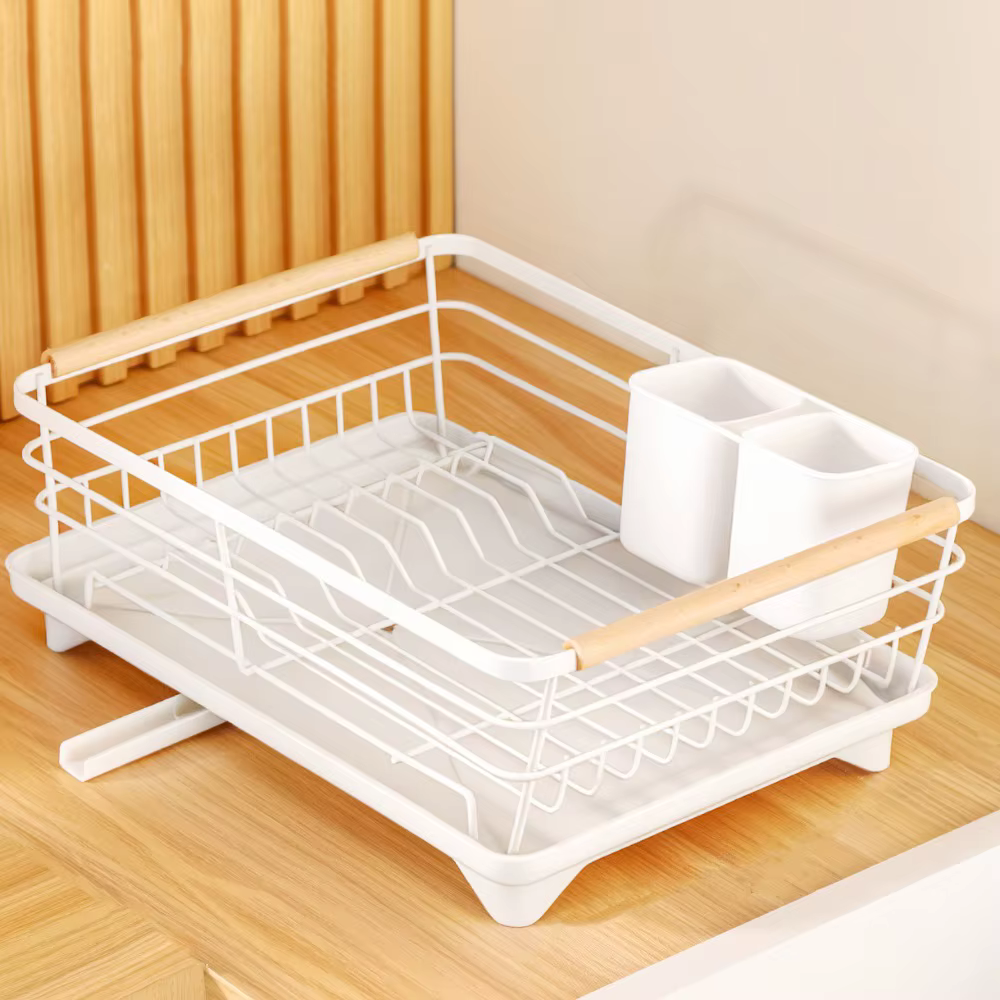 Égouttoir à vaisselle double couche avec plateau de drainage, égouttoir à vaisselle ventilé en métal