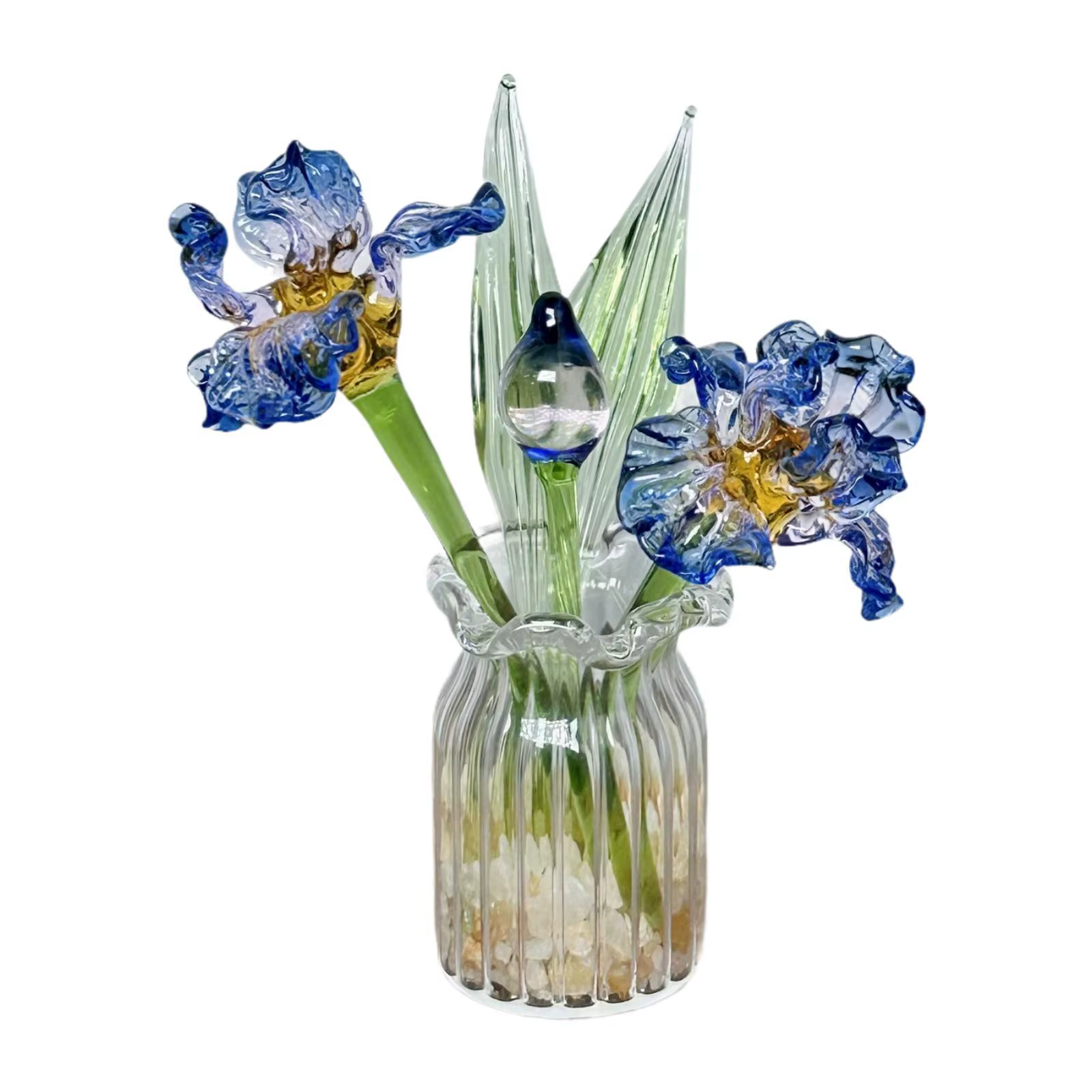 Vase en verre, décoration élégante, Bouquet de fleurs, Pot en verre avec Iris artificiel pour Table
