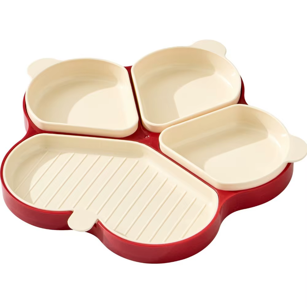 Assiette de préparation en plastique réutilisable à 4 compartiments, grande capacité, avec support p