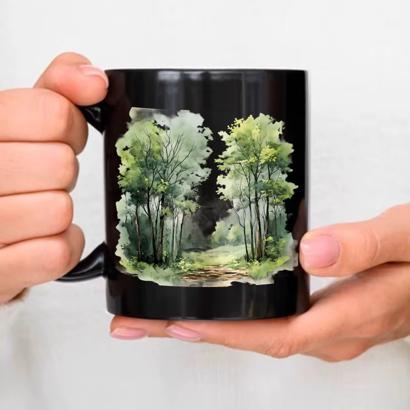 Tasse en céramique, conception d'aquarelle de paysage de forêt noire, adaptée au café, au thé, au pe