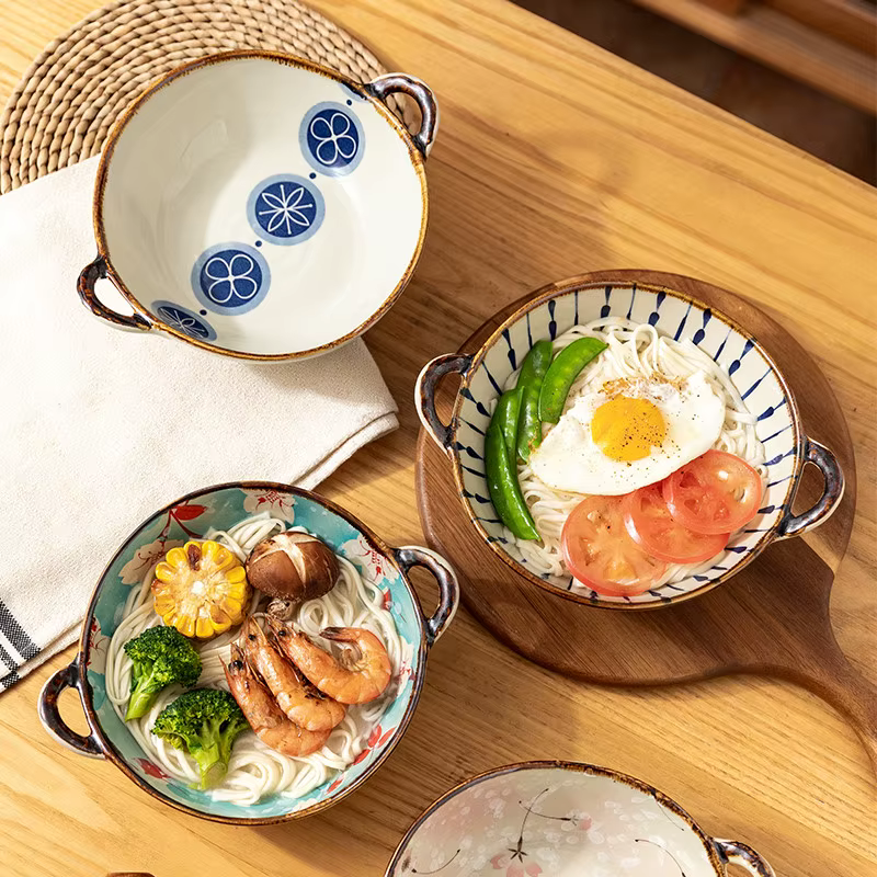 Bol à nouilles japonais de 7.5 pouces, bol à soupe en céramique avec poignée, bol à pâtes à salade,
