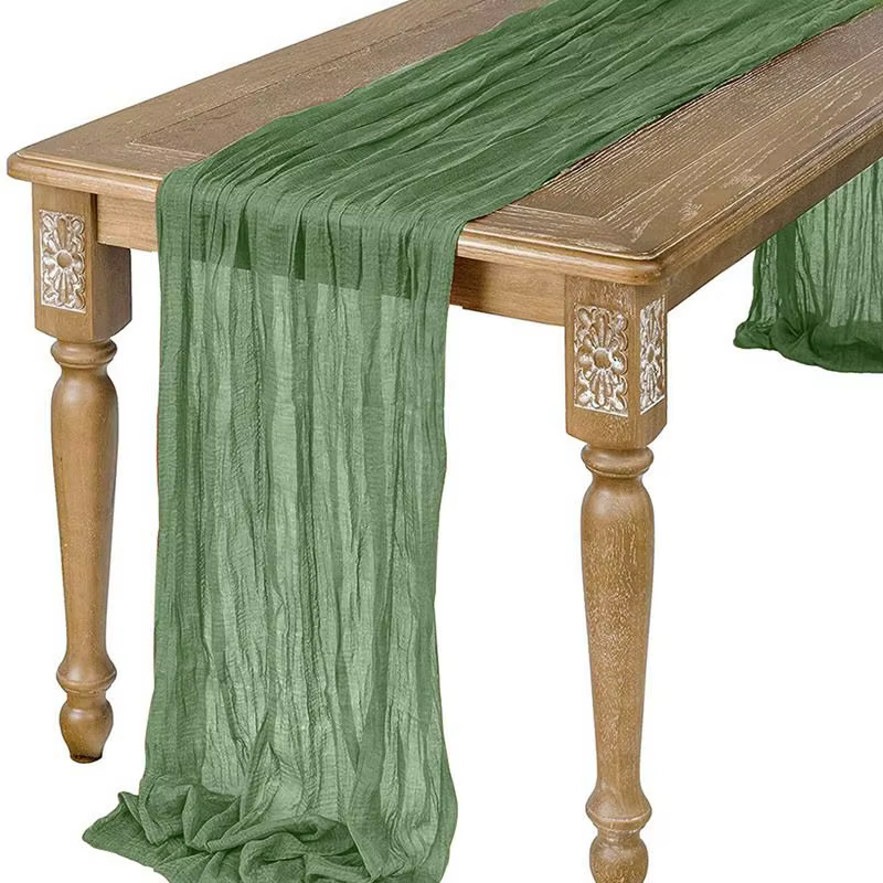 Chemin de Table en gaze semi-transparente, tissu à sauge, réglage de Table, salle à manger, décorati