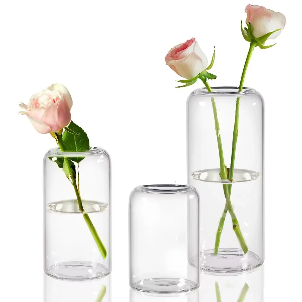 Vase en verre cylindrique moderne, simple et transparent, pour plantes hydroponiques, pot de fleurs 