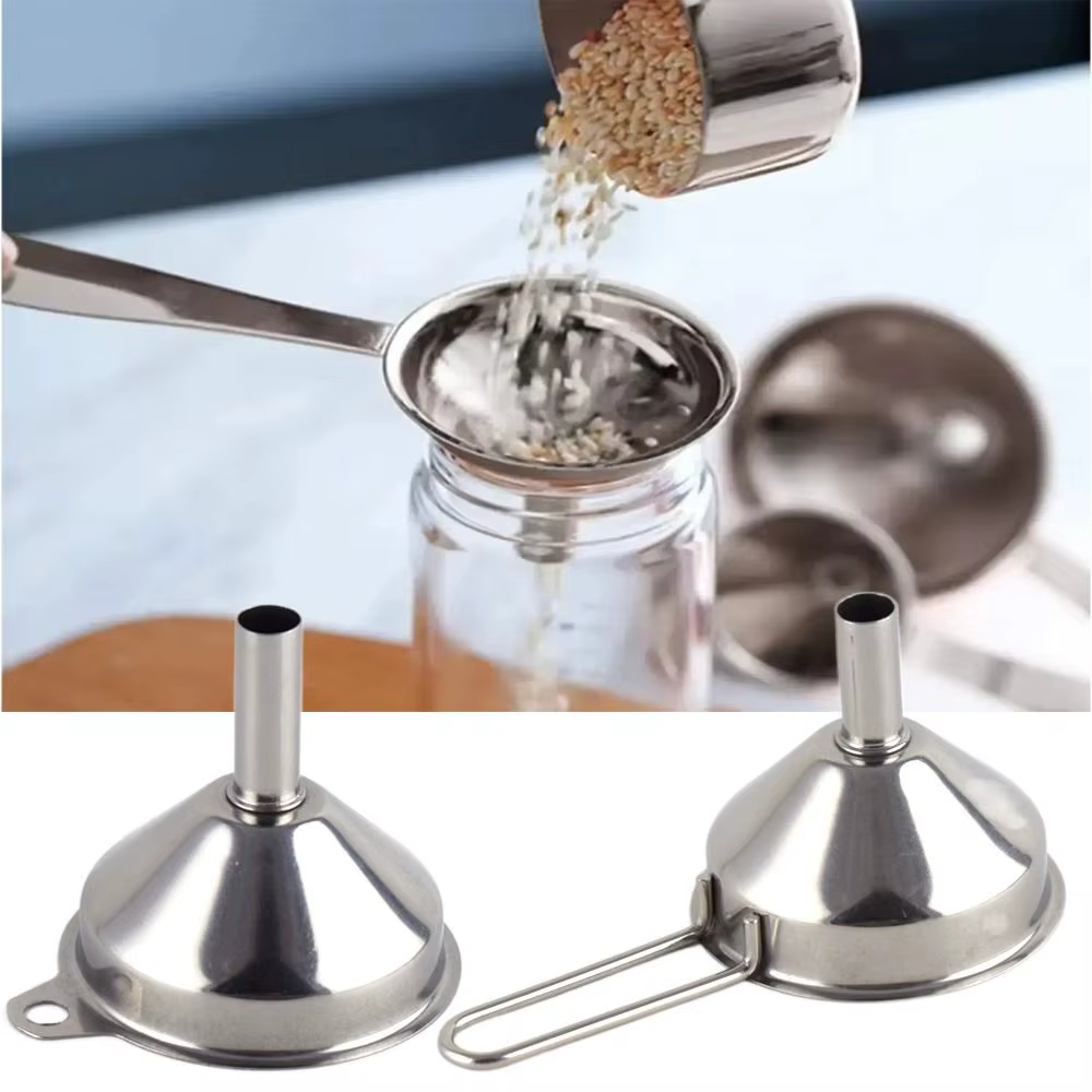 Entonnoir en acier inoxydable à large bouche, filtre à huile de cuisine, passoire avec poignée, outi