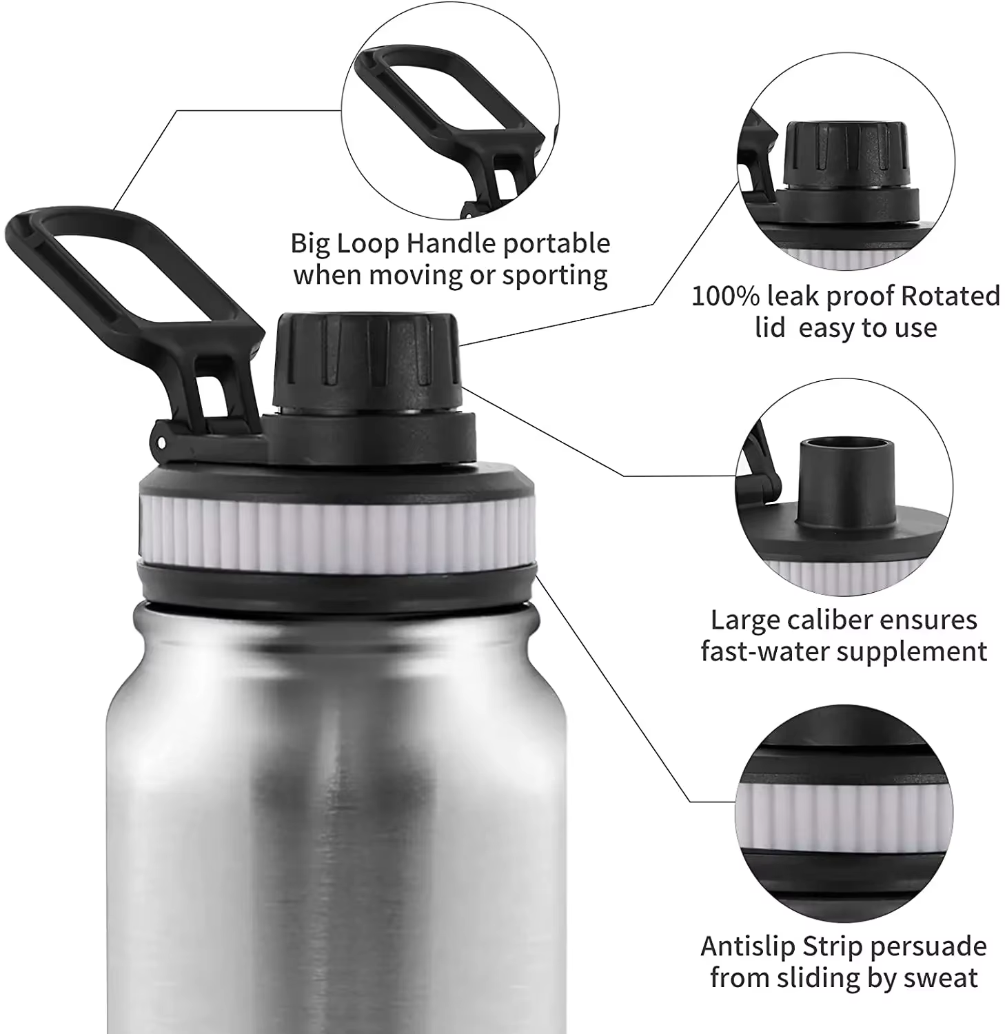 Bouteille Thermos Portable 600/800/1000ML, tasse de voyage en acier inoxydable 304, flacon sous vide
