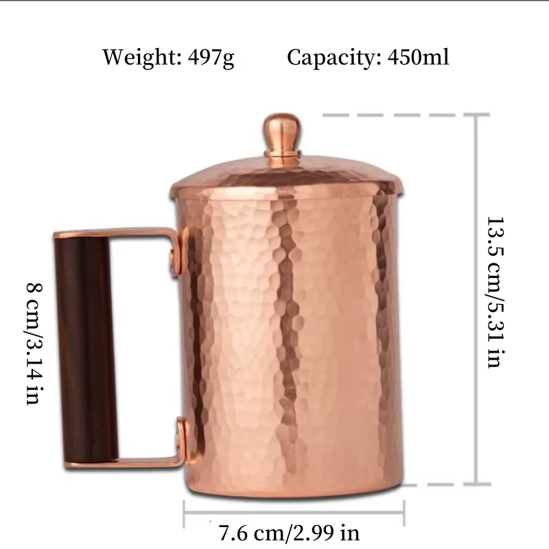 Tasse à café en cuivre Vintage, Mule de Moscou faite à la main, tasse à thé Portable de 450ml, verre