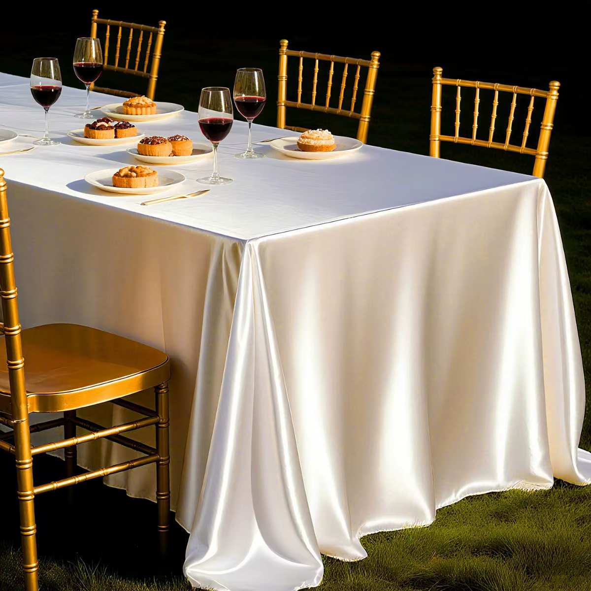 Nappe en satin or champagne, style nordique élégant, housse de table anti-poussière pour mariage, dé