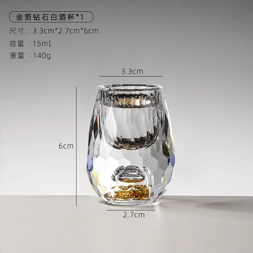 Verre de cristal de luxe Vodka verre saké Shochu barre de verre Liqueur Double fond feuille d'or ver