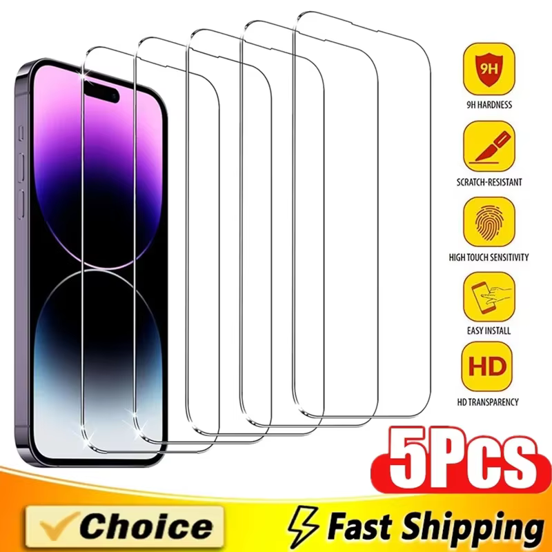 5 pièces verre trempé pour iPhone 15 13 11 12 14 Pro Max Mini protecteur d'écran pour IPhone 16 17 8