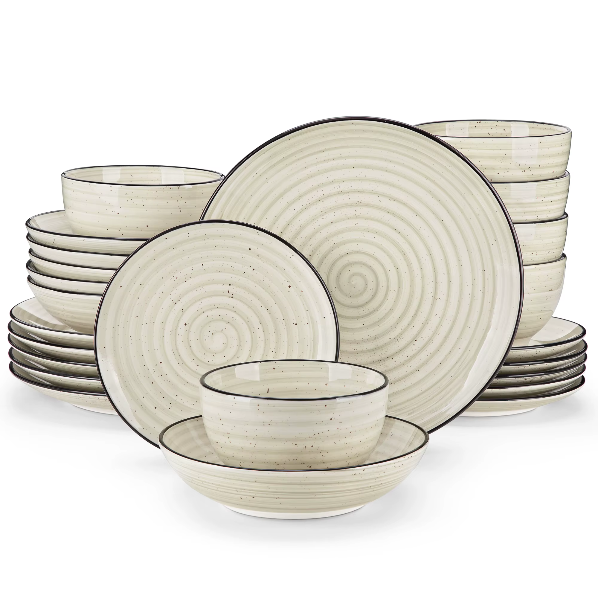 vancasso -Ensemble de vaisselle en céramique, ensemble d'assiettes beiges, spirale peinte à la main,