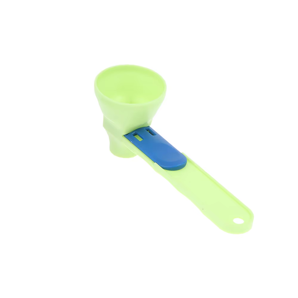 Flling cuillère à café entonnoir en plastique réutilisable cuillère coulissante entonnoir 2 en 1 con