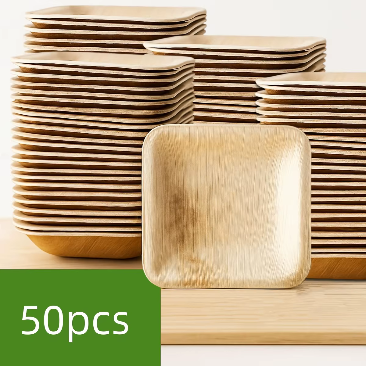 Assiettes en feuilles de palmier carrées de 3,93 pouces (lot de 50) – Matériau biodégradable en feui