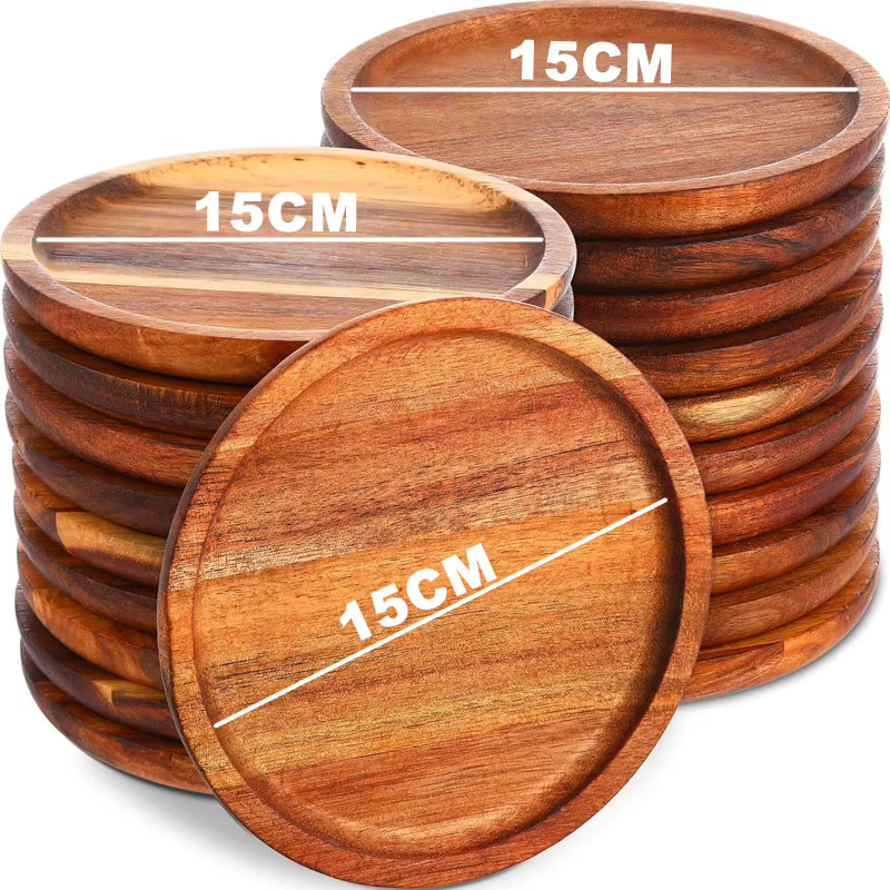 Assiettes à dîner en bois assiettes rondes en bois de 5.9 pouces assiette classique légère plateau d