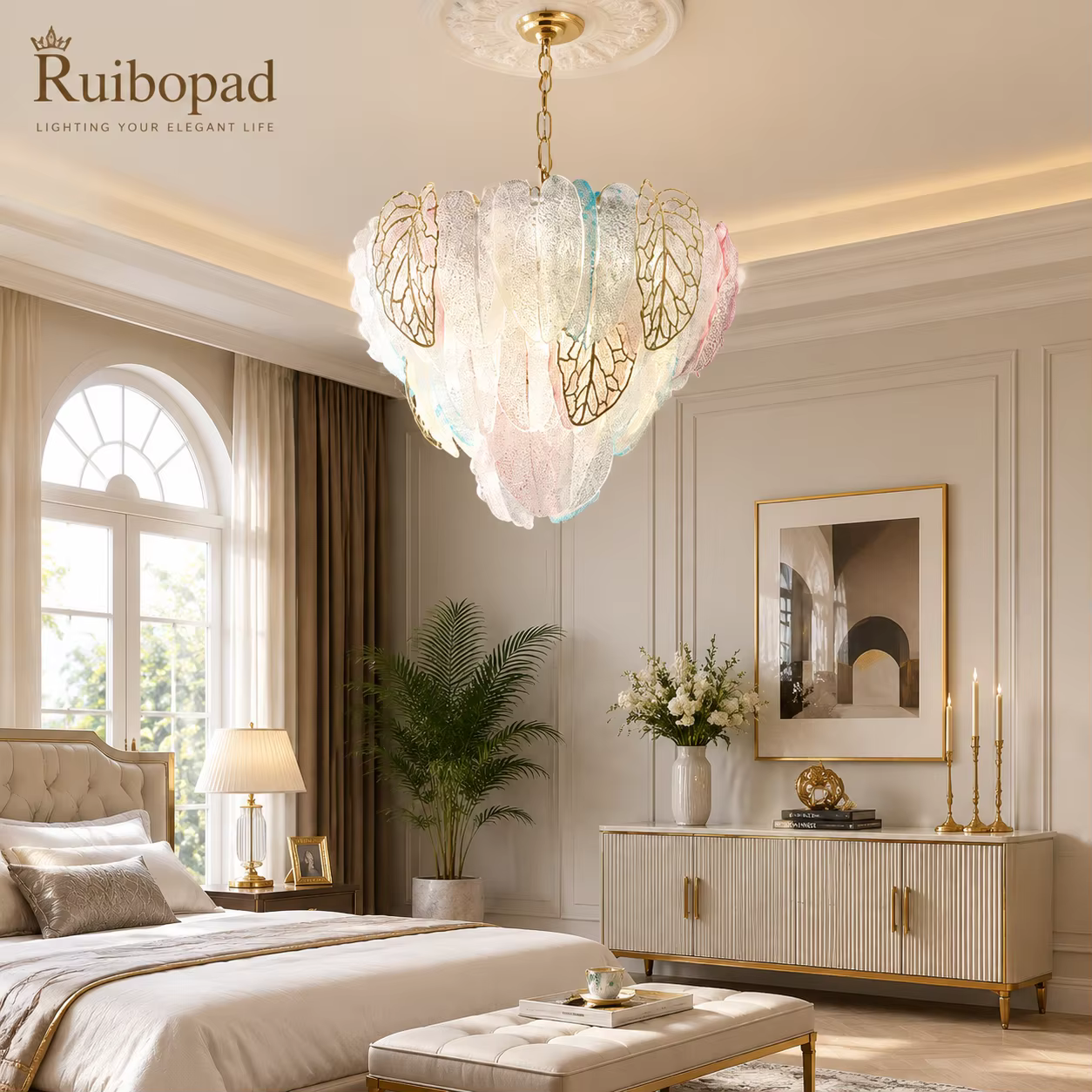 Lustre en verre vintage français, design créatif à pales colorées, luminaire suspendu haut de gamme 