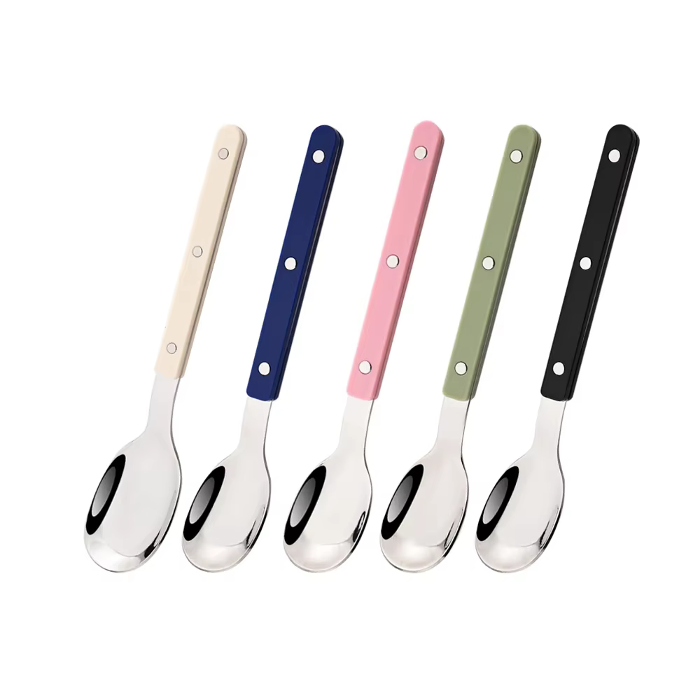 Ensemble de 5 cuillères à café en acrylique avec manche, couverts en acier inoxydable, vaisselle occ